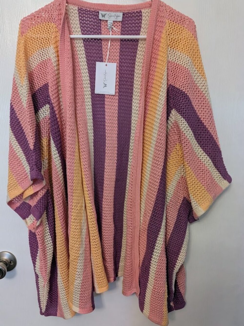 Jessica Simpson Pastel Striped Open-Front Knit Kimono